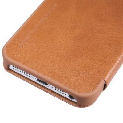 Prabangus „Nillkin“ Qin serijos rudas odinis atverčiamas Apple iPhone 5 (5s, SE) dėklas / Priedai.lt