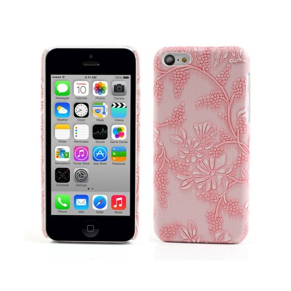 Gėlėtas plastikinis dėklas - rožinis (iPhone 5C)