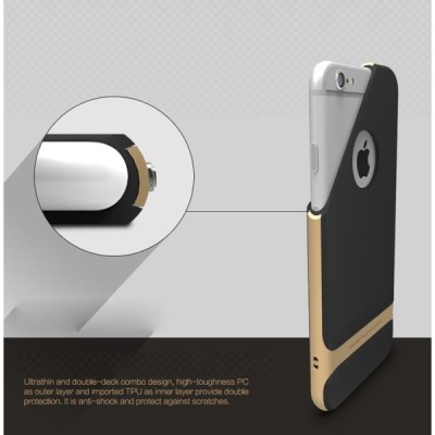 „Rock“ Royce sustiprintos apsaugos Apple iPhone 6 Plus (6s Plus) juodas aukso spalvos apvadais kieto silikono (TPU) ir plastiko 