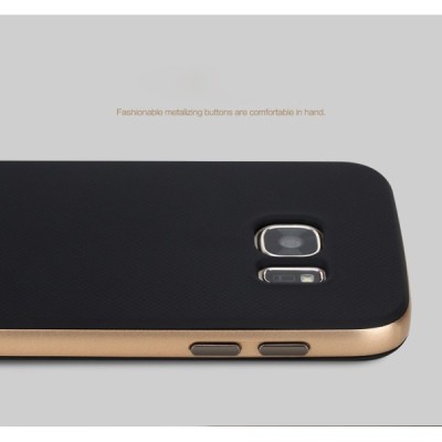 Samsung Galaxy S7 (G930) „Rock“ Royce pastiprinātas aizsardzības melns apmales zeltā krāsā apvalks / Vacins.lv