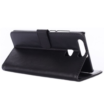 Huawei P9 atverčiamas juodas odinis retro dėklas - piniginė / Priedai.lt