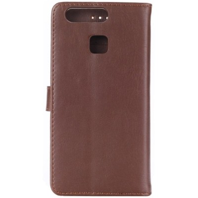 Huawei P9 atverčiamas tamsiai rudos spalvos odinis retro dėklas - piniginė / Priedai.lt