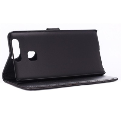 Huawei P9 atverčiamas tamsiai rudos spalvos odinis retro dėklas - piniginė / Priedai.lt