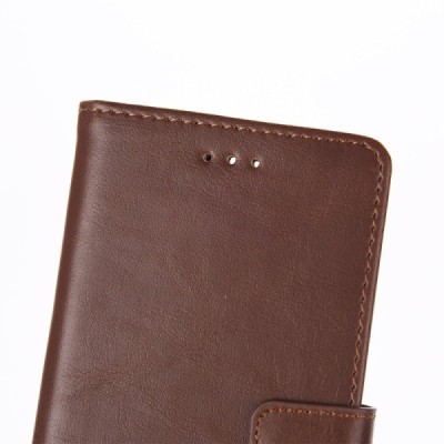 Huawei P9 atverčiamas tamsiai rudos spalvos odinis retro dėklas - piniginė / Priedai.lt