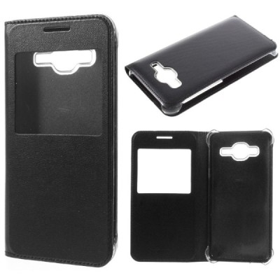 Samsung Galaxy J3 2016 (J320) melns atvēramais Smart Window ādas maciņš / Vacins.lv