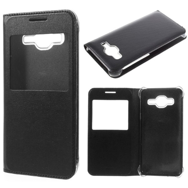 „Smart Window“ atvēramais ādas maciņš - melns (Galaxy J3 2016)