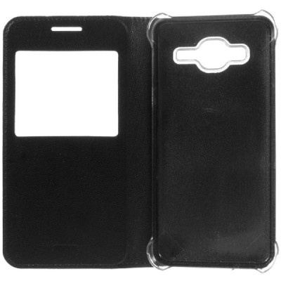 Samsung Galaxy J3 2016 (J320) melns atvēramais Smart Window ādas maciņš / Vacins.lv