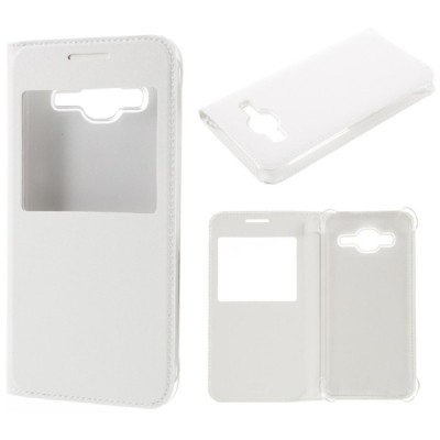 Samsung Galaxy J3 2016 (J320) balts atvēramais Smart Window ādas maciņš / Vacins.lv