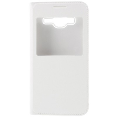 Samsung Galaxy J3 2016 (J320) baltas odinis atverčiamas „Smart Window“ dėklas su langeliu / Priedai.lt