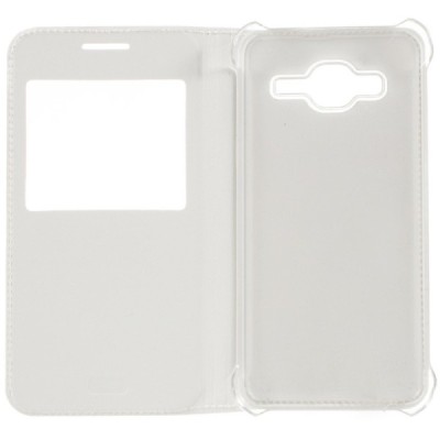 Samsung Galaxy J3 2016 (J320) baltas odinis atverčiamas „Smart Window“ dėklas su langeliu / Priedai.lt