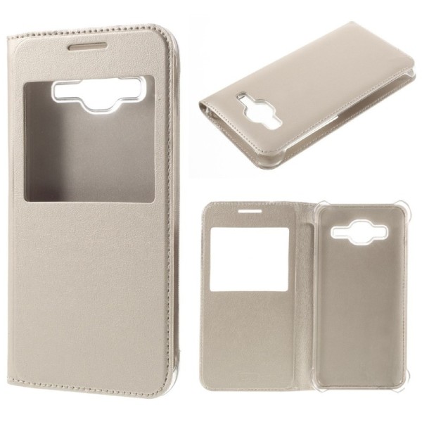 „Smart Window“ atvēramais ādas maciņš - zelta (Galaxy J3 2016)