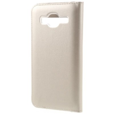 Samsung Galaxy J3 2016 (J320) zelta atvēramais Smart Window ādas maciņš / Vacins.lv