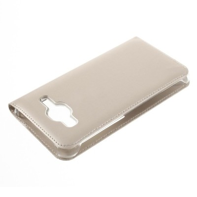 Samsung Galaxy J3 2016 (J320) zelta atvēramais Smart Window ādas maciņš / Vacins.lv