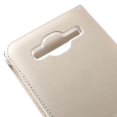 Samsung Galaxy J3 2016 (J320) zelta atvēramais Smart Window ādas maciņš / Vacins.lv