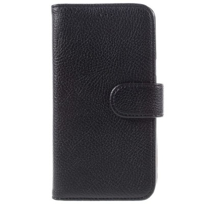 Samsung Galaxy J3 2016 (J320) atvēramais melns ādas Litchi maciņš / Vacins.lv