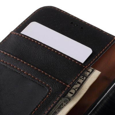 Samsung Galaxy J3 2016 (J320) atvēramais melns ādas Litchi maciņš / Vacins.lv