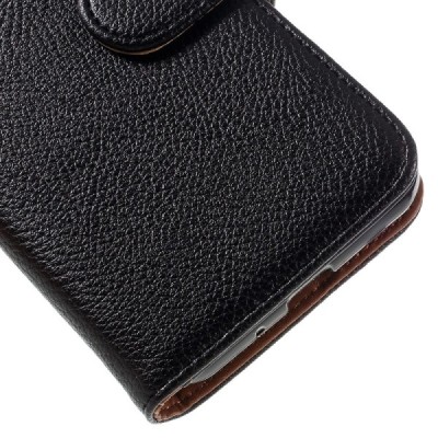 Samsung Galaxy J3 2016 (J320) atvēramais melns ādas Litchi maciņš / Vacins.lv