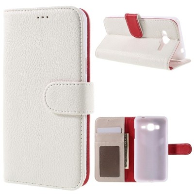 Samsung Galaxy J3 2016 (J320) atvēramais balts ādas Litchi maciņš / Vacins.lv