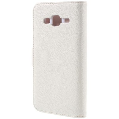 Samsung Galaxy J3 2016 (J320) atvēramais balts ādas Litchi maciņš / Vacins.lv