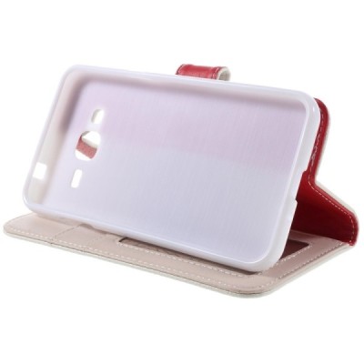 Samsung Galaxy J3 2016 (J320) atvēramais balts ādas Litchi maciņš / Vacins.lv