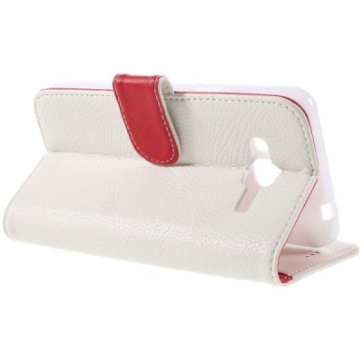 Samsung Galaxy J3 2016 (J320) atvēramais balts ādas Litchi maciņš / Vacins.lv