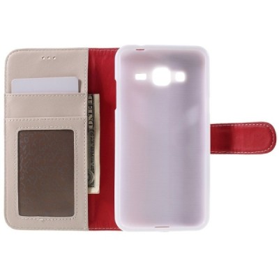 Samsung Galaxy J3 2016 (J320) atvēramais balts ādas Litchi maciņš / Vacins.lv