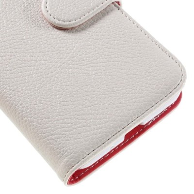 Samsung Galaxy J3 2016 (J320) atvēramais balts ādas Litchi maciņš / Vacins.lv