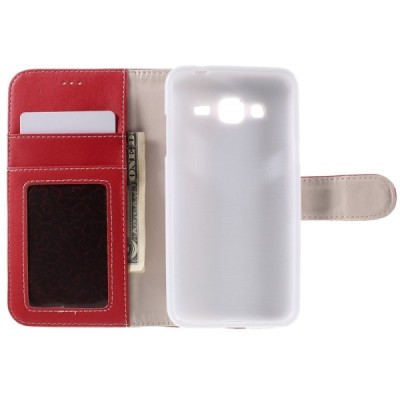 Samsung Galaxy J3 2016 (J320) atvēramais sarkans ādas Litchi maciņš / Vacins.lv