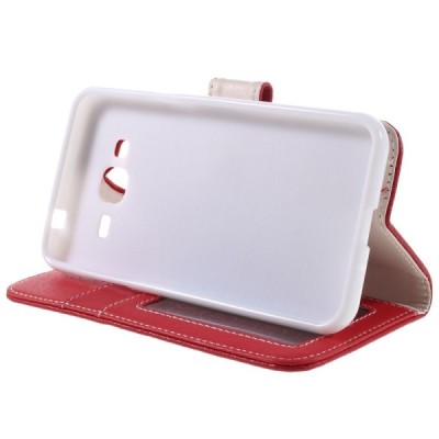 Samsung Galaxy J3 2016 (J320) atvēramais sarkans ādas Litchi maciņš / Vacins.lv