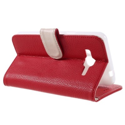 Samsung Galaxy J3 2016 (J320) atvēramais sarkans ādas Litchi maciņš / Vacins.lv