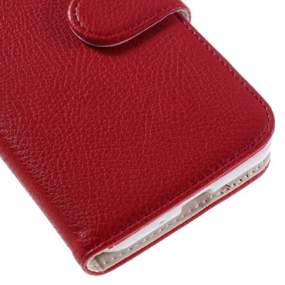 Samsung Galaxy J3 2016 (J320) atvēramais sarkans ādas Litchi maciņš / Vacins.lv