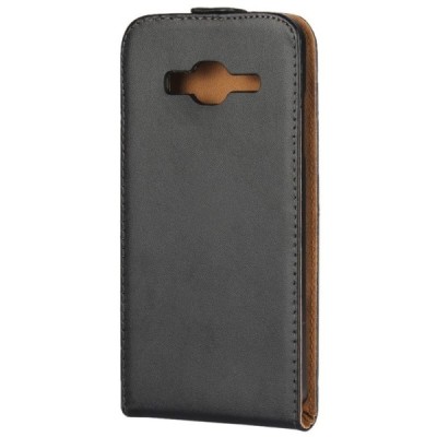 Samsung Galaxy J3 2016 (J320) klasisks ādas vertikāli atvēramais melns maciņš / Vacins.lv