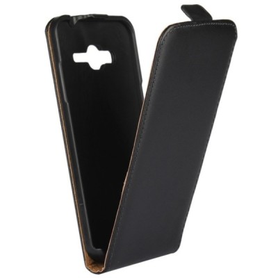 Samsung Galaxy J3 2016 (J320) klasisks ādas vertikāli atvēramais melns maciņš / Vacins.lv