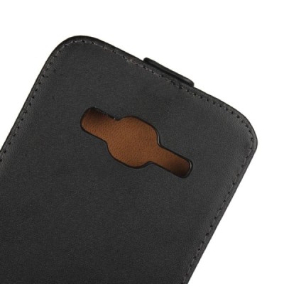 Samsung Galaxy J3 2016 (J320) klasisks ādas vertikāli atvēramais melns maciņš / Vacins.lv