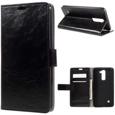 LG Stylus 2 (K520) atverčiamas juodas odinis dėklas - piniginė / Priedai.lt