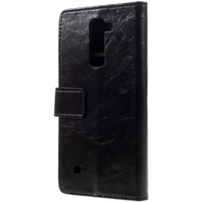LG Stylus 2 (K520) atverčiamas juodas odinis dėklas - piniginė / Priedai.lt