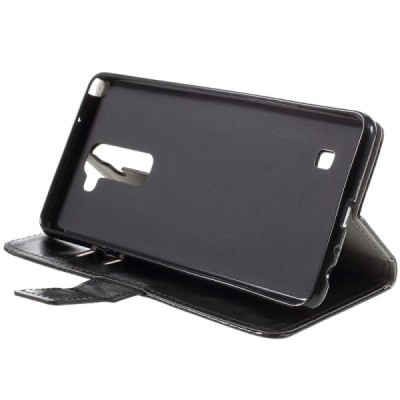 LG Stylus 2 (K520) atverčiamas juodas odinis dėklas - piniginė / Priedai.lt