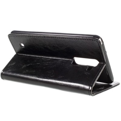 LG Stylus 2 (K520) atverčiamas juodas odinis dėklas - piniginė / Priedai.lt