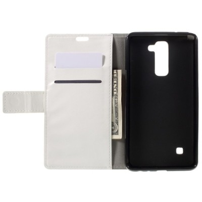 LG Stylus 2 (K520) atvēramais ādas balts maciņš (maks) / Vacins.lv