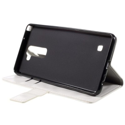 LG Stylus 2 (K520) atvēramais ādas balts maciņš (maks) / Vacins.lv