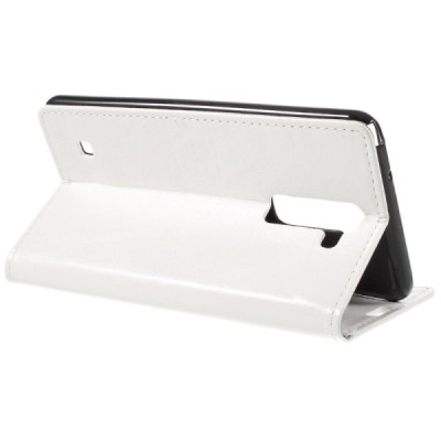 LG Stylus 2 (K520) atvēramais ādas balts maciņš (maks) / Vacins.lv