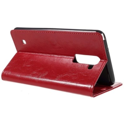 LG Stylus 2 (K520) atvēramais ādas sarkans maciņš (maks) / Vacins.lv