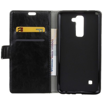 LG K8 (K350N) atverčiamas juodas odinis dėklas - piniginė / Priedai.lt