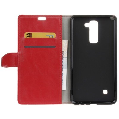 LG K8 (K350N) atverčiamas raudonas odinis dėklas - piniginė / Priedai.lt