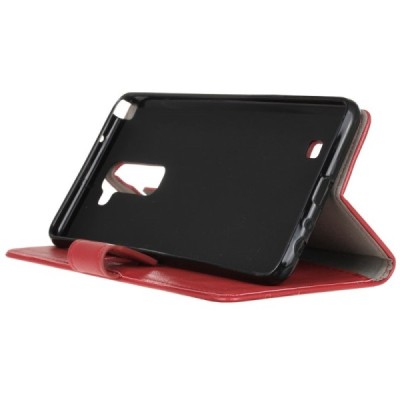 LG K8 (K350N) atverčiamas raudonas odinis dėklas - piniginė / Priedai.lt