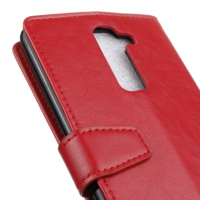 LG K8 (K350N) atverčiamas raudonas odinis dėklas - piniginė / Priedai.lt