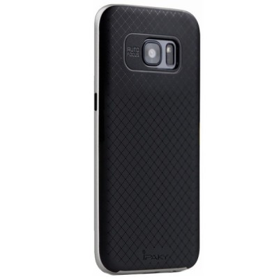 Samsung Galaxy S7 Edge (G935) „IPAKY“ cieta silikona (TPU) melns apvalks (apmales - sudrabā krāsā) / Vacins.lv