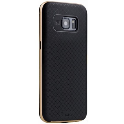 Samsung Galaxy S7 Edge (G935) „IPAKY“ cieta silikona (TPU) melns apvalks (apmales - zeltā krāsā) / Vacins.lv