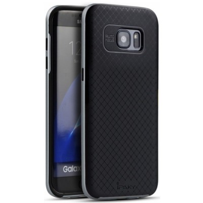 Samsung Galaxy S7 Edge (G935) „IPAKY“ kieto silikono TPU juodas (pilkais apvadais) dėklas - nugarėlė / Priedai.lt