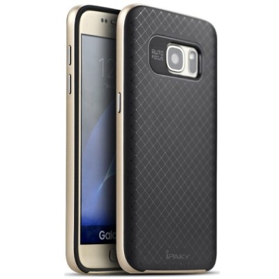 Samsung Galaxy S7 (G930) „IPAKY“ kieto silikono TPU juodas (auksiniais apvadais) dėklas - nugarėlė / Priedai.lt